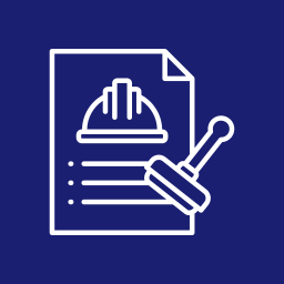 Icon of a stamped construction document with a hard hat symbol