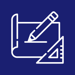 Icon of a pencil, ruler, and blueprint design for planning